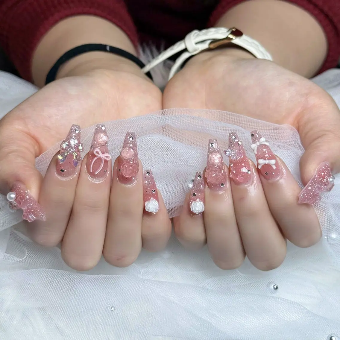 ネイル オーロラネイル ボルドー ブラウン 氷ネイル・うるうるネイル キラキラネイル ハンドネイル Julli NailStudioのネイルデザイン