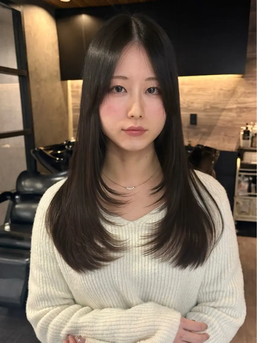 ロング カット 縮毛矯正 トリートメント レイヤーカット/髪質 改善/ダブルカラーのヘアスタイル