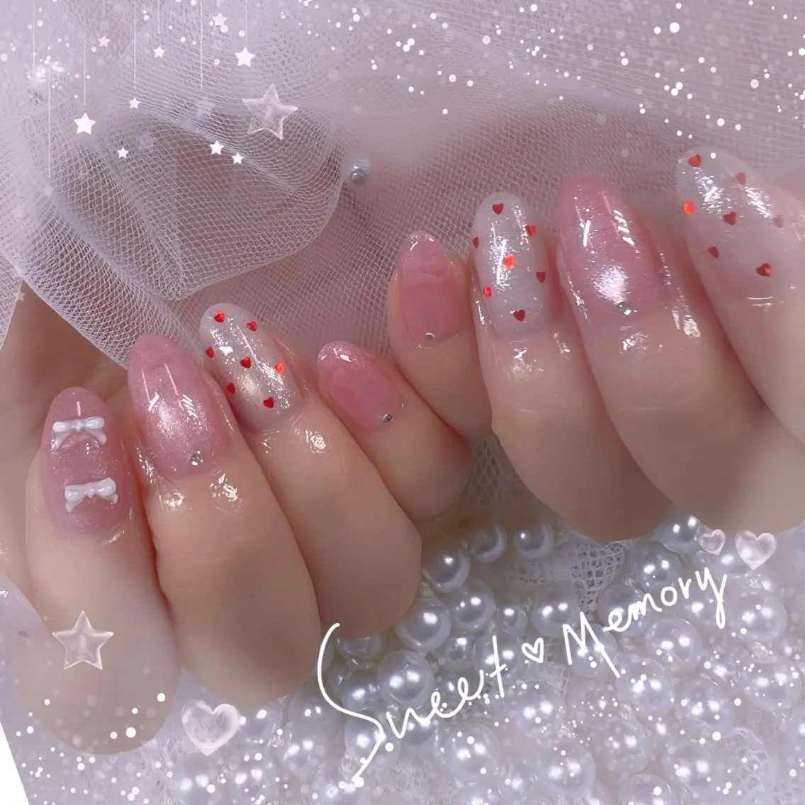 ネイル チークネイル フレンチネイル ガーリー ガラスフレンチ グラデーション ハンドネイル Chill Nailsalonのネイルデザイン