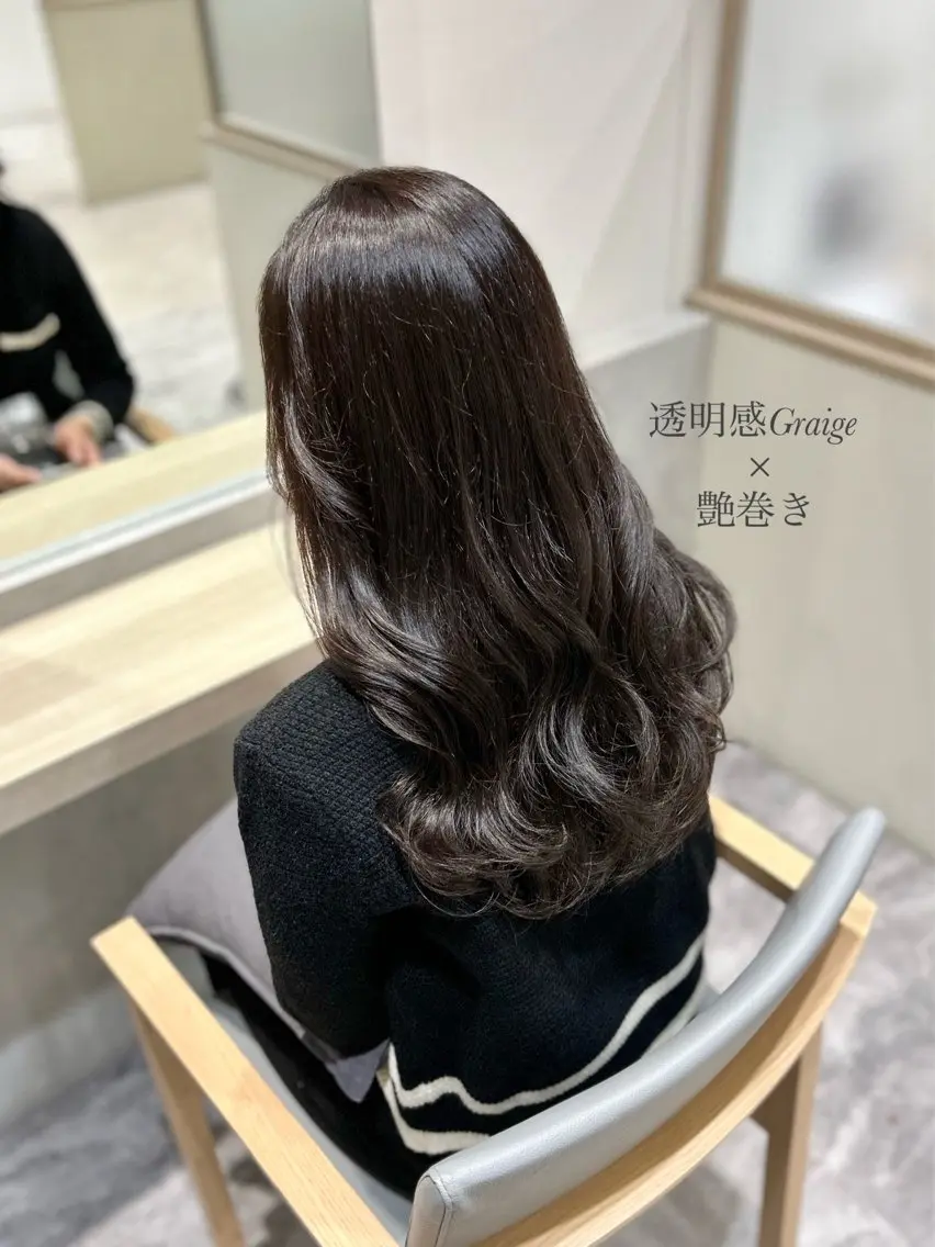 ロング カラー 透明感カラー グレージュ 韓国風ヘア LOVEST Rihoのヘアスタイル
