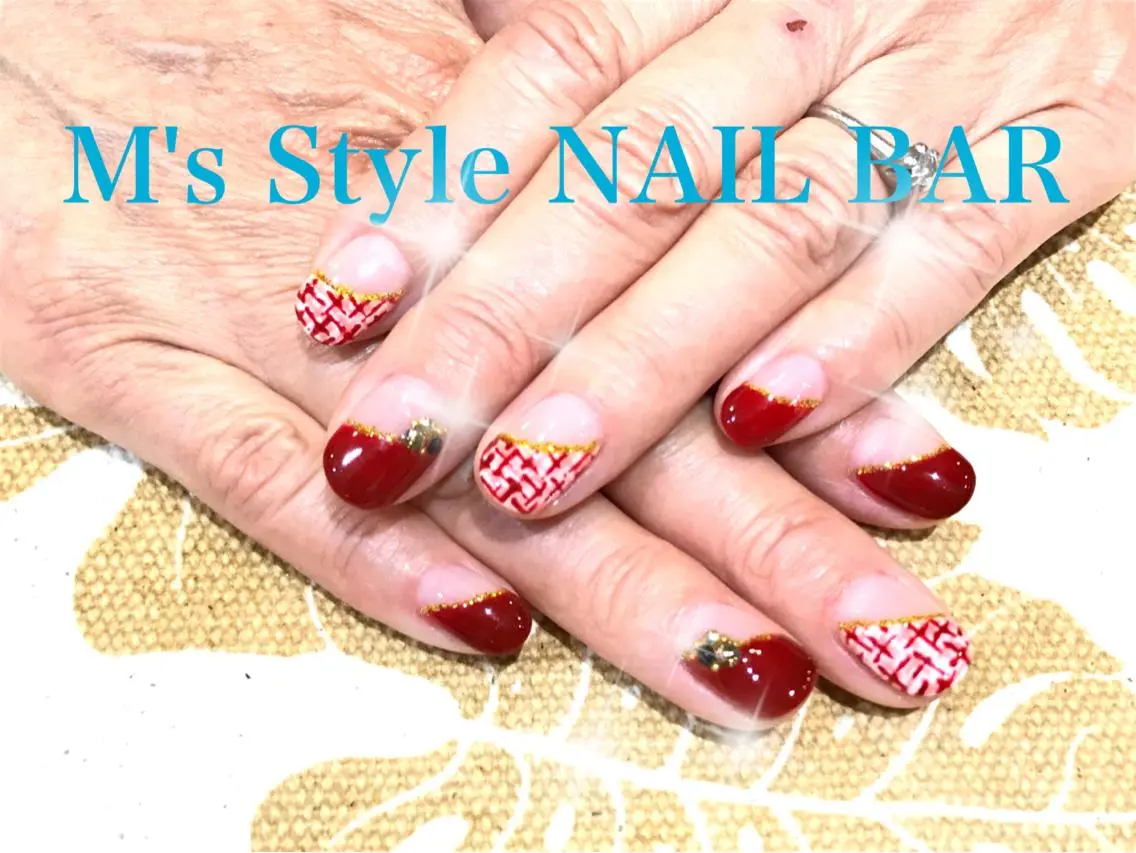ネイル ボルドー ツイードネイル ハンドネイル M's Style NAIL BARのネイルデザイン