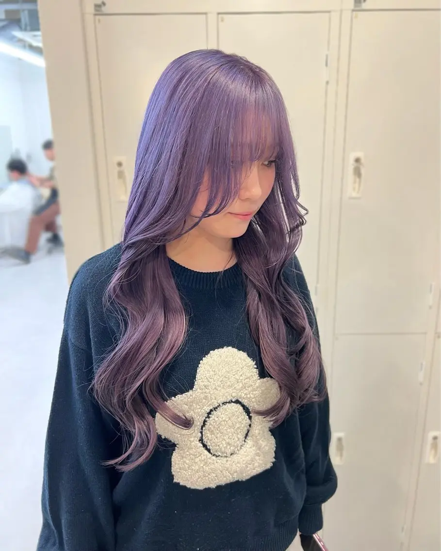 ロング カラー ブリーチ ブルーカラー ブルーラベンダー カシス ラベンダーカラー ヘアカラー ブリーチカラー🦋‪ 田中さくらのヘアスタイル