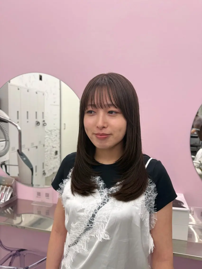 ミディアム カット ヘアカラー トリートメント 髪質改善×ブリーチ なしカラー/桃愛のヘアスタイル