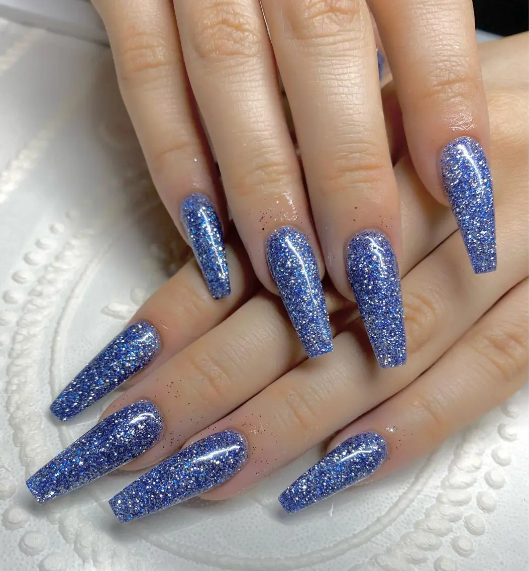 ロング ネイル ブルー ラメ(グリッター) シルバー ハンドネイル LUNE NAILのその他イメージ