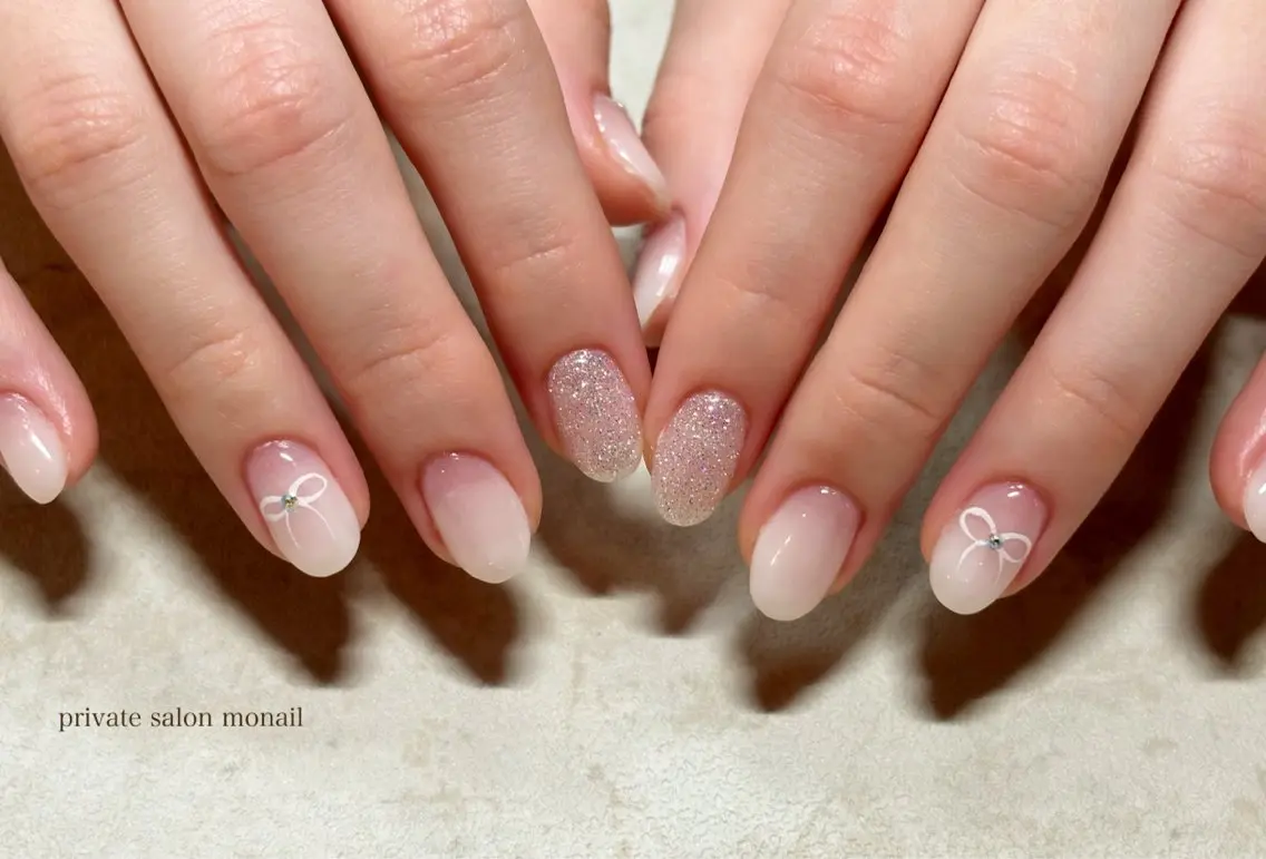 ネイル リボン ハンドネイル nail salon monailのネイルデザイン