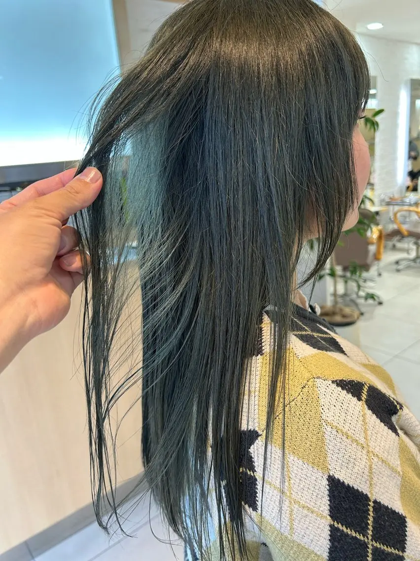 ロング カラー ブリーチ 透明感カラー オリーブカラー ハイトーン/メンズ 水野翔太のヘアスタイル