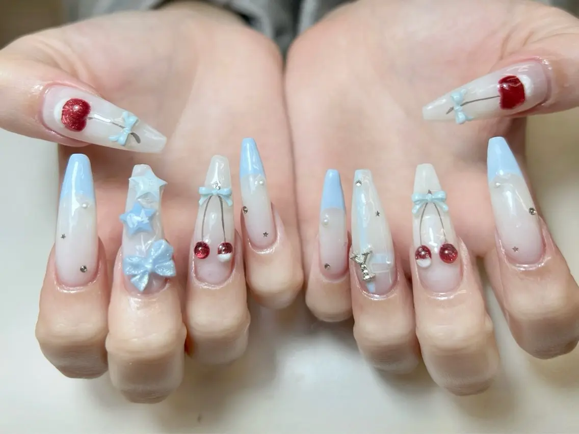 ネイル チークネイル 長さ出し フラッシュネイル ハート キラキラネイル ハンドネイル Kei Nailのネイルデザイン