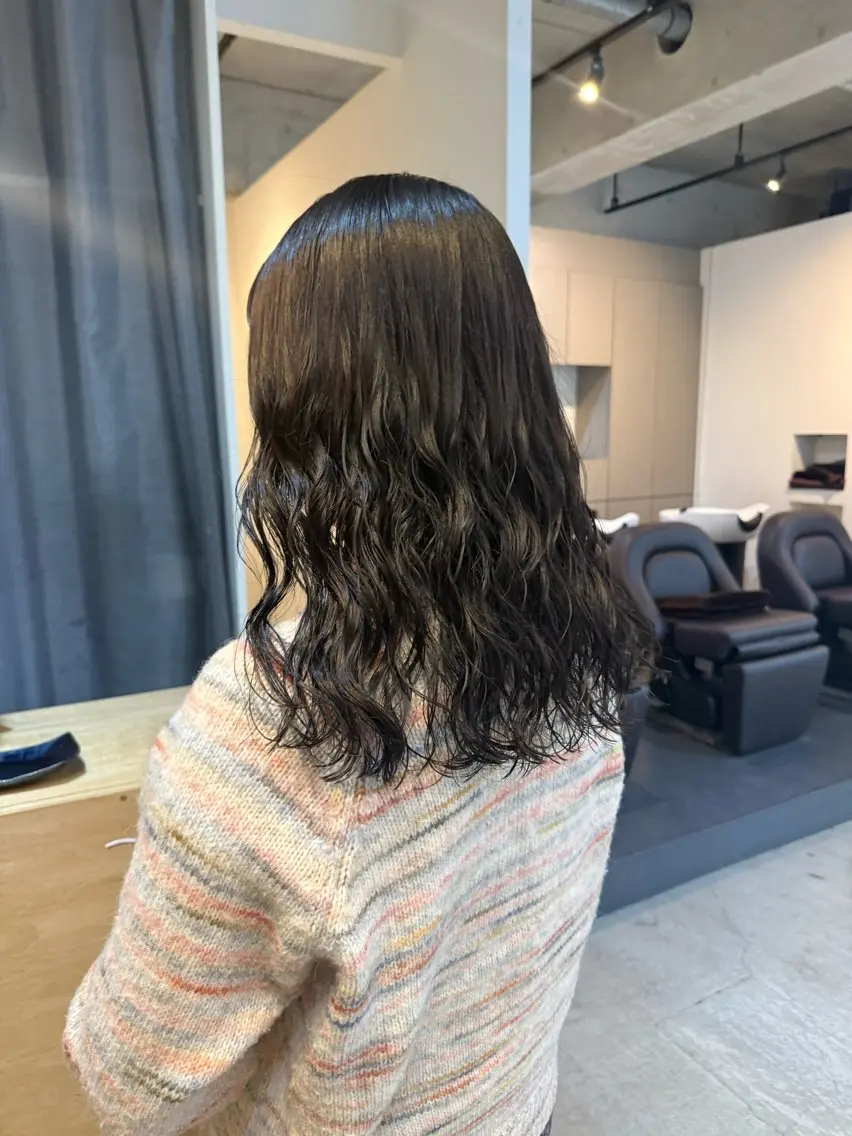 ミディアム カット ヘアカラー パーマ トリートメント 🌿朝5分でお洒落 パーマスタイル🌿のヘアスタイル