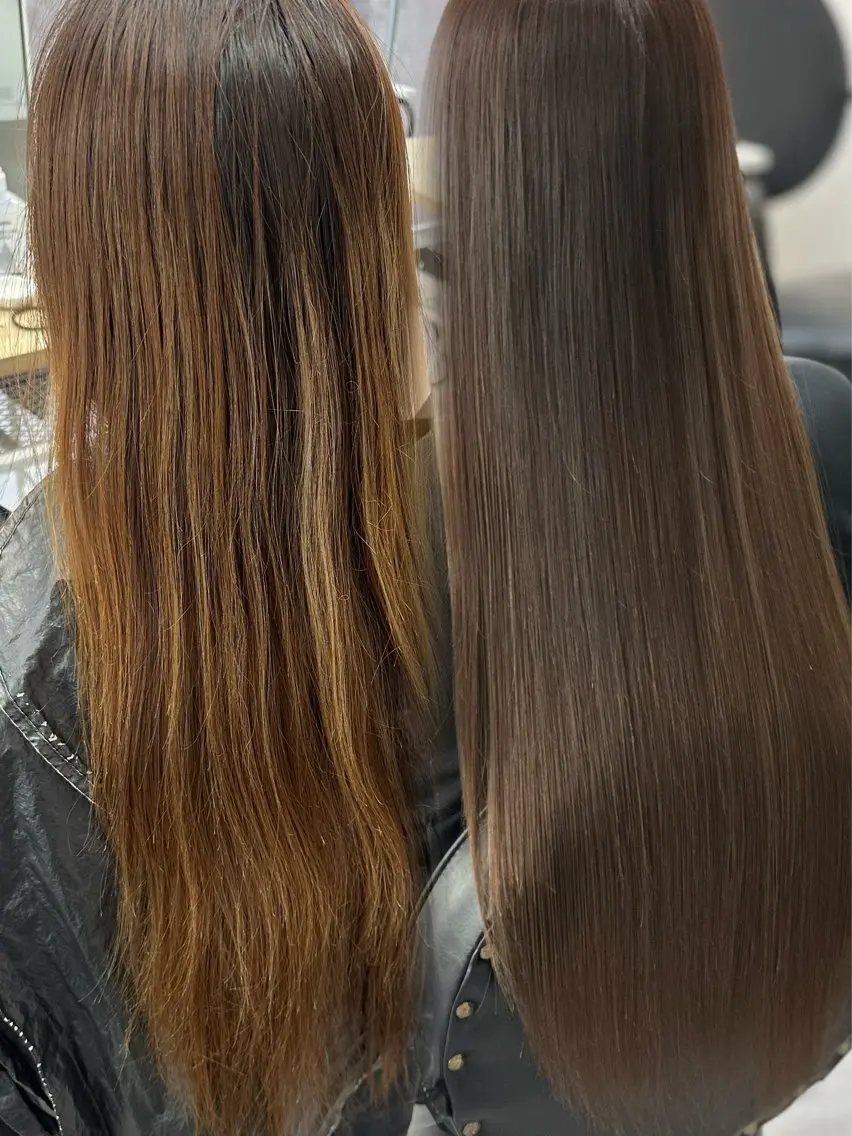 ロング カット 縮毛矯正 トリートメント 艶髪、髪質改善 富田隼仁のヘアスタイル