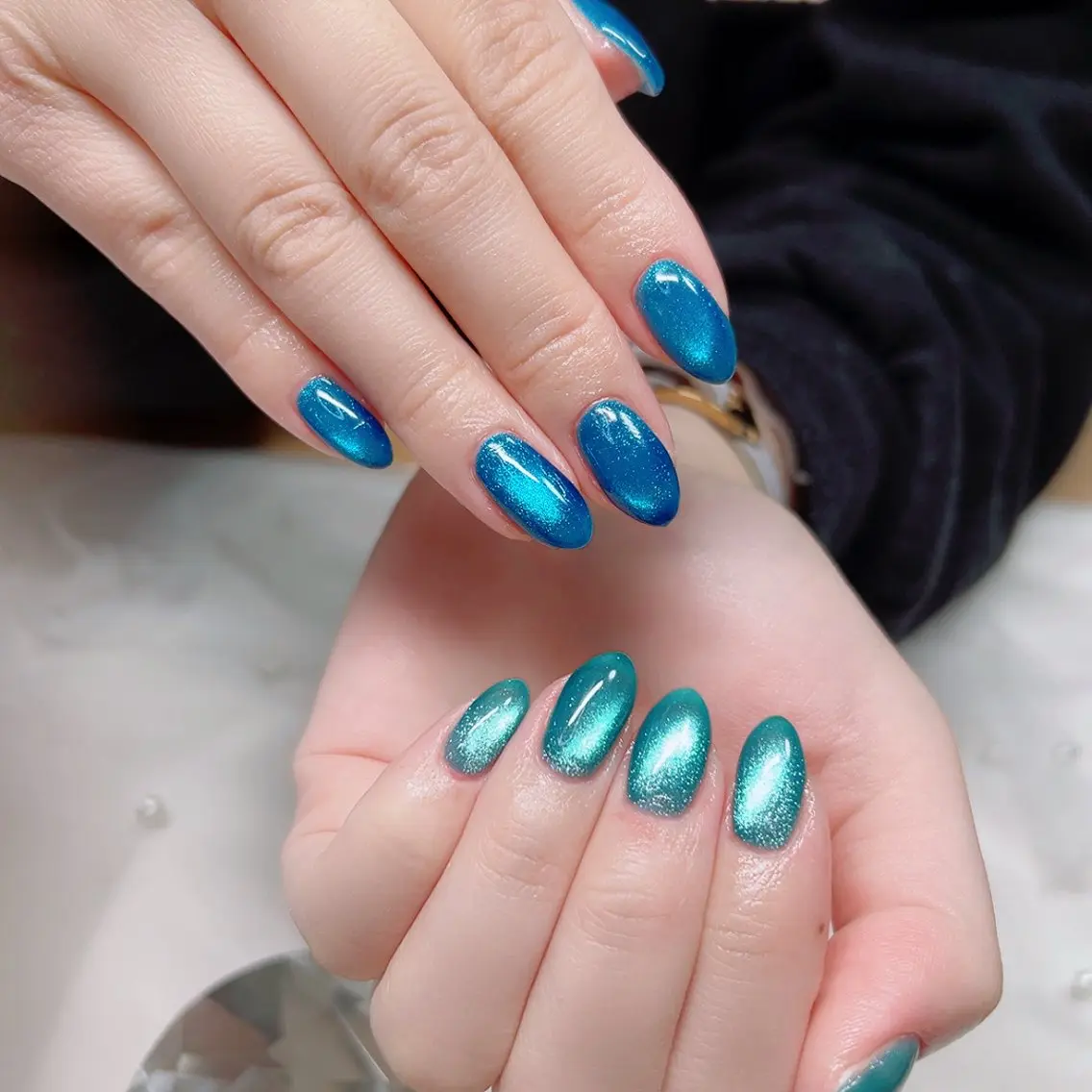 ネイル フレンチネイル マグネットネイル マグネットフレンチ オフィスネイル ハンドネイル Cute Tips nailのネイルデザイン