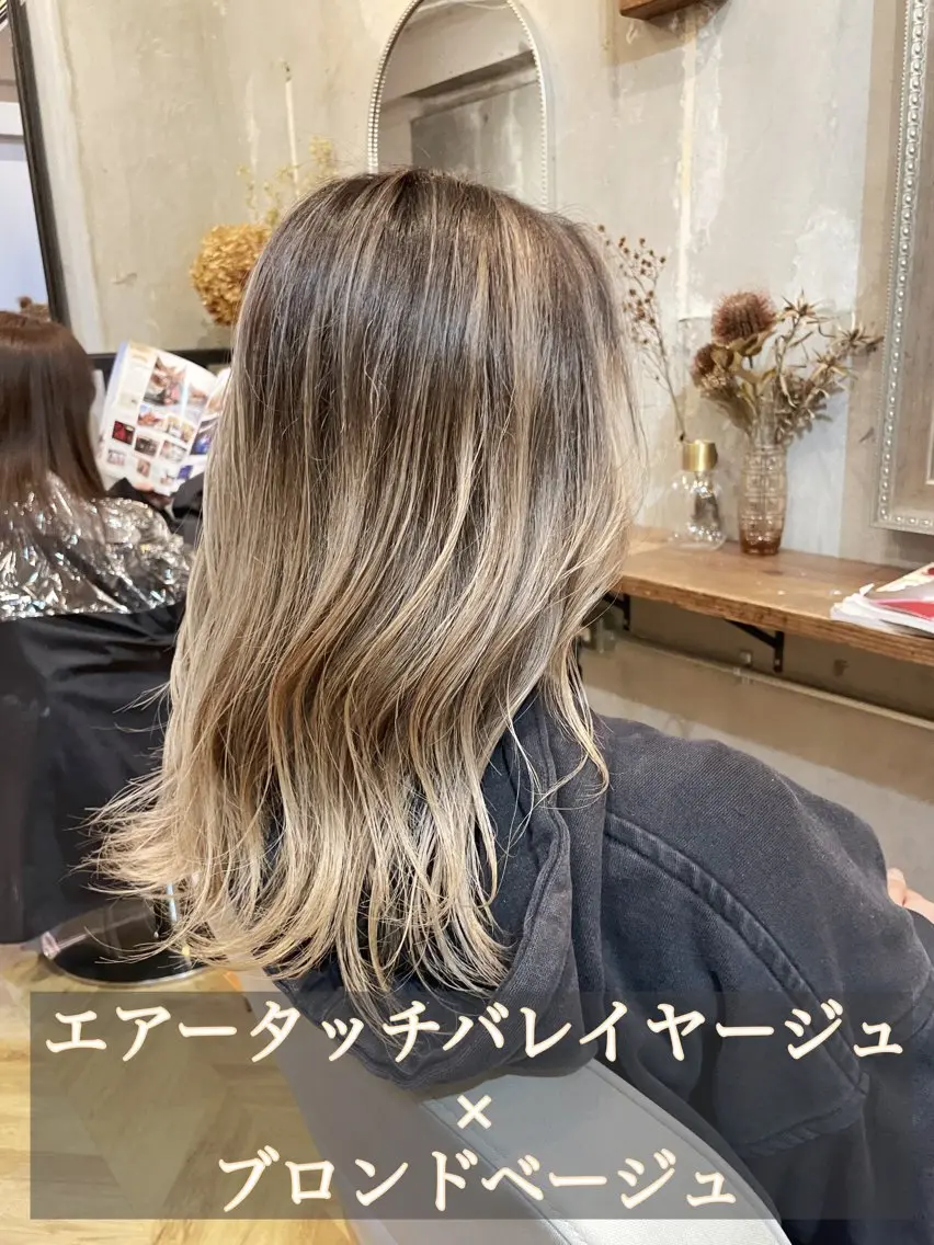 セミロング カラー シールエクステ セミロングパーマ バレイヤージュ ミストバング ブリーチ ヘアカラー エクステ指名No.1 【店長】橘田のヘアスタイル