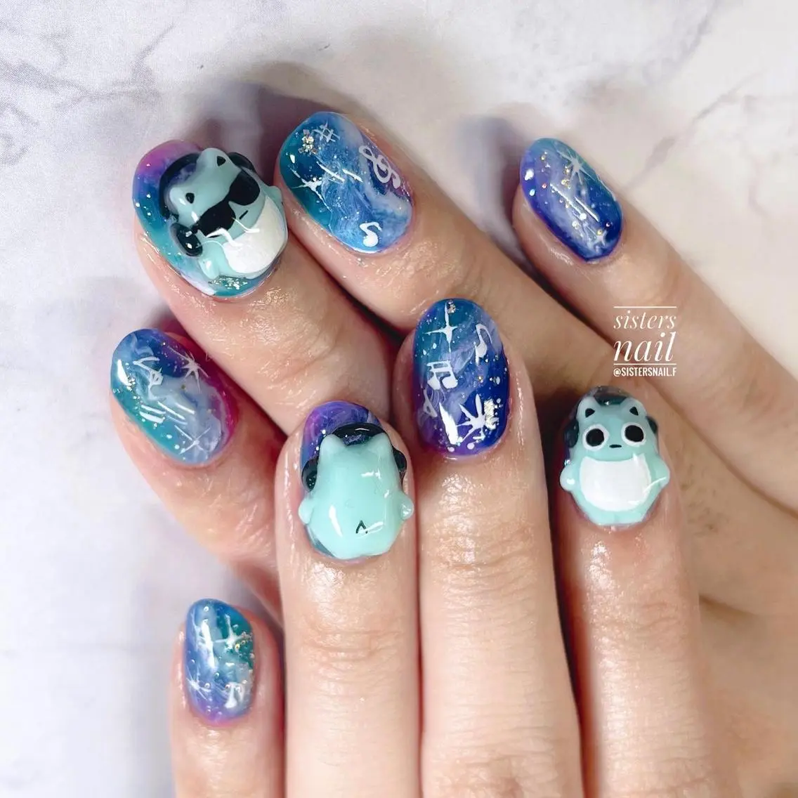 ネイル アートネイル ブルー ニュアンスネイル 夏ネイル sisters nail.fのネイルデザイン