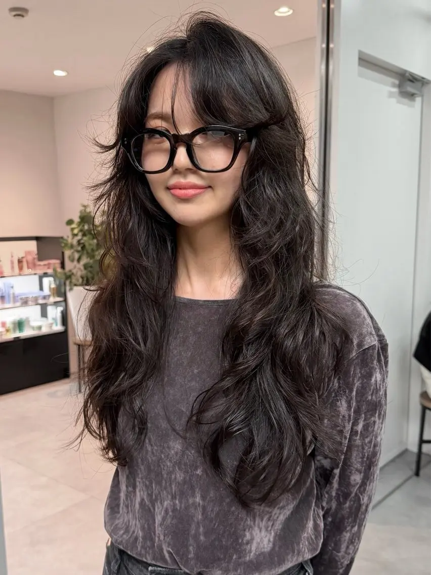ロング パーマ 顔まわりレイヤー 韓国風ヘア レイヤーカット ロング デジタルパーマ 小田 晃瑛のヘアスタイル