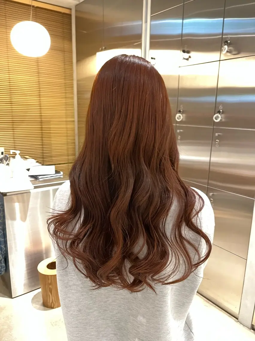 ロング カラー ブラウンカラー オレンジ オレンジブラウン 樋口 花穂のヘアスタイル