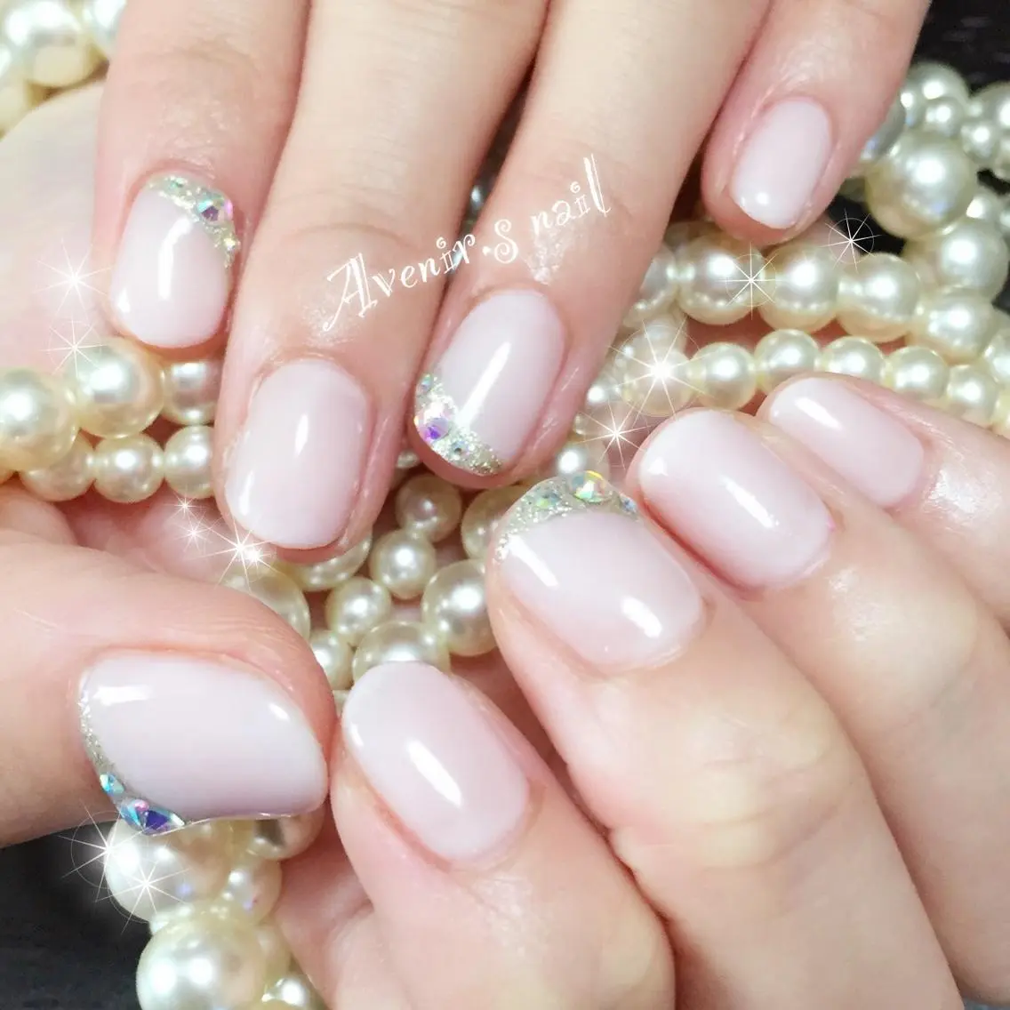 ネイル フレンチネイル ラメ(グリッター) ピンク Home Salon Avenir.のネイルデザイン