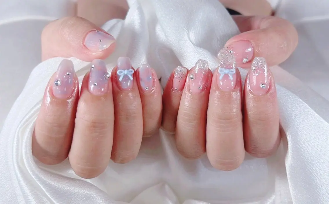 ネイル リボン ハンドネイル Sunset Nail 柏のネイルデザイン