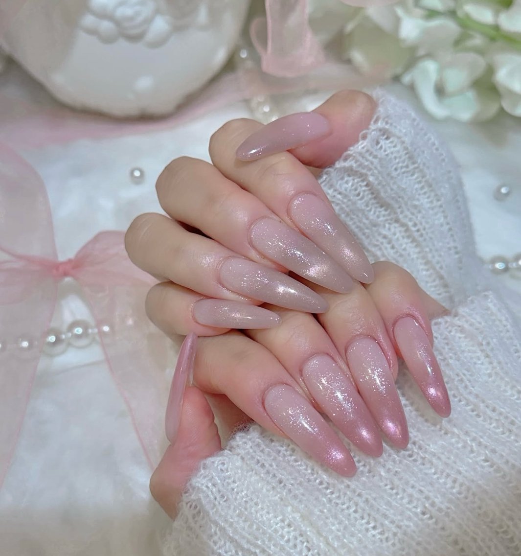 ネイル 長さ出し キラキラネイル 韓国ネイル ロングネイル 持ち込み MONE PINK  NAILのネイルデザイン