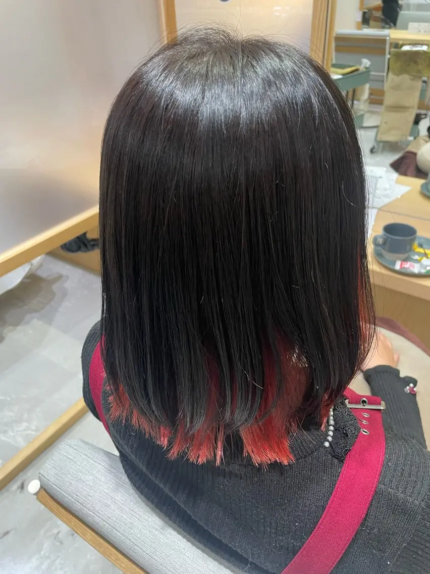 ミディアム カラー ボブレイヤー インナーカラー ボブ レイヤーカット 🌟Spinhair 福永えいみ🌙*.｡のヘアスタイル