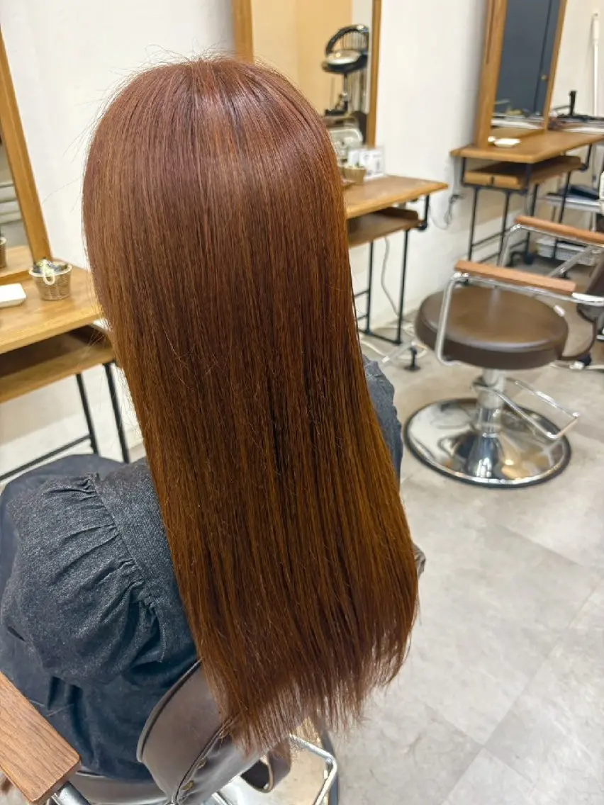 ロング オレンジブラウン 韓国風ヘア 澤田 あきのヘアスタイル