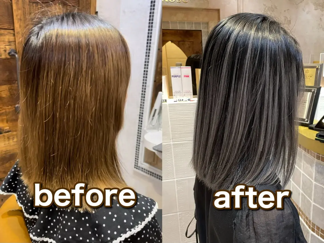 ミディアム カラー デザインカラー ブリーチなし 透明感カラー/艶髪のヘアスタイル
