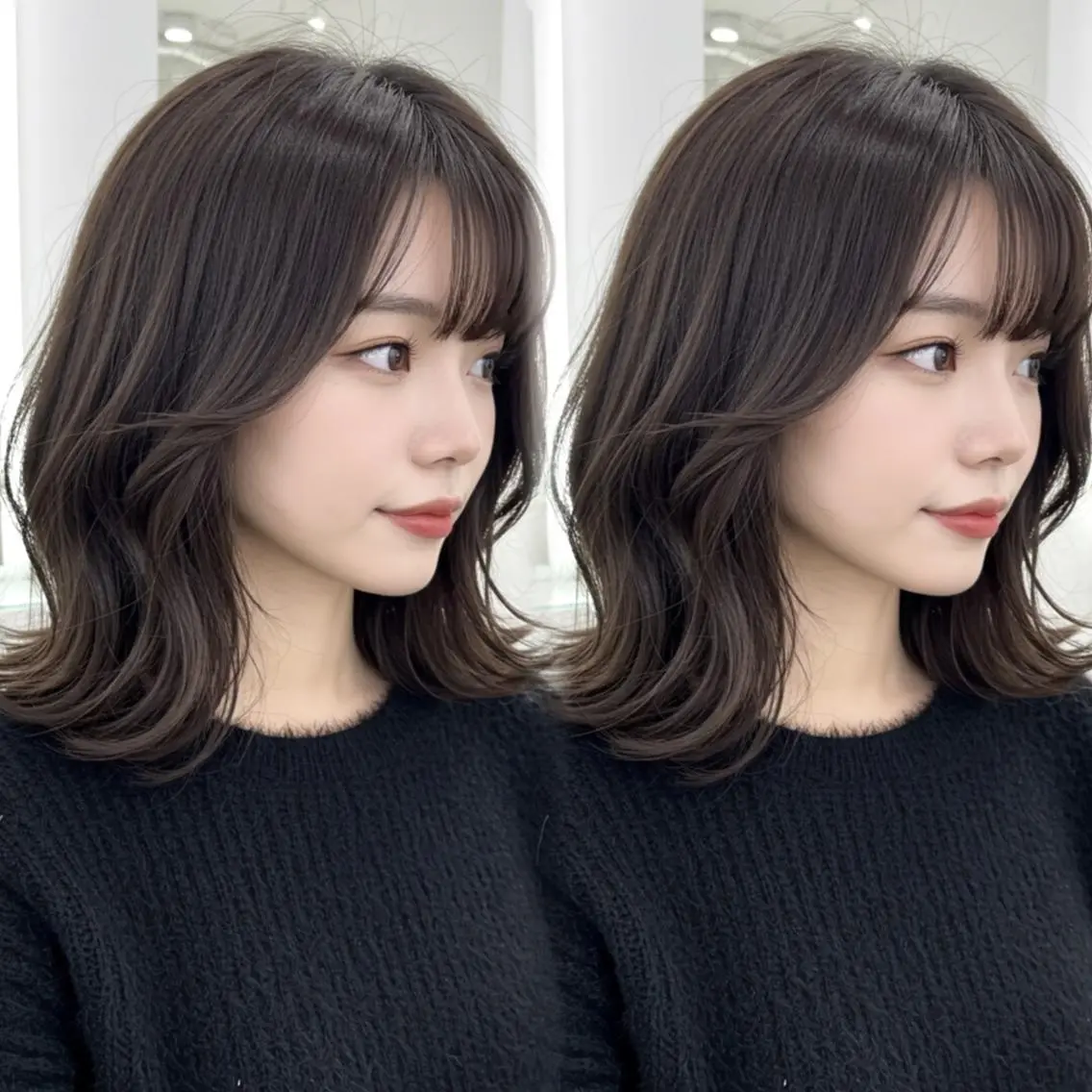 ミディアム 顔周りカット 韓国風ヘア レイヤーカット 小顔カット カット ヘアカラー トリートメント ヘアセット ✨韓国レイヤー🦋 リピートNO.1✨のヘアスタイル