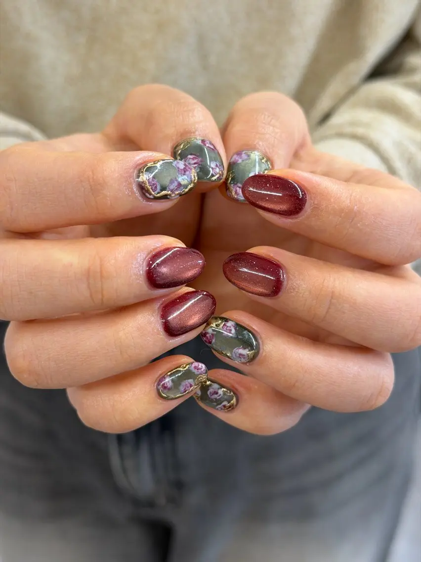 ネイル ボルドー フラッシュネイル ジェルネイル マグネットネイル ニュアンスネイル ハンドネイル ハンドケア Bana_ Nailのネイルデザイン