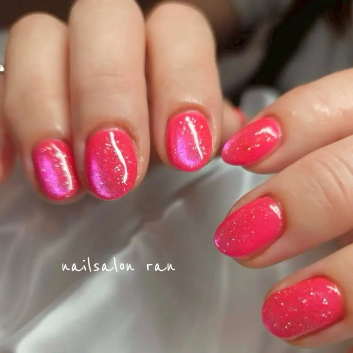 ネイル ラメ(グリッター) マグネットネイル マグネットワンカラー ワンカラーネイル ピンク ハンドネイル nailsalon ranのネイルデザイン