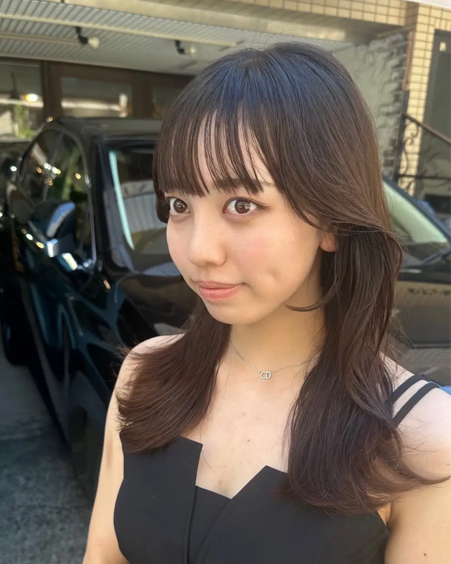 セミロング カラー グレージュ ボブ くびれヘア 顔まわりレイヤー 顔周りカット カット ヘアカラー トリートメント 韓国レイヤー柔らかい 地毛風縮毛矯正/マツのヘアスタイル