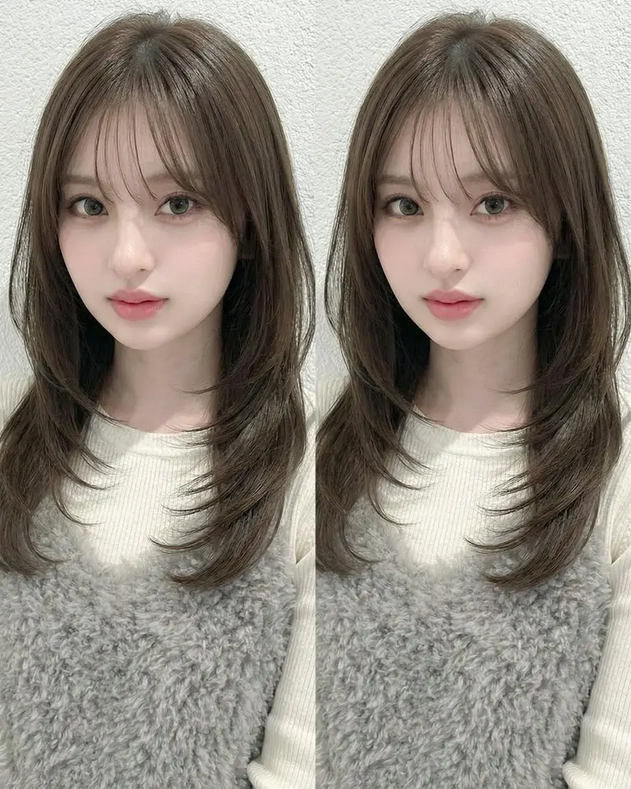 セミロング カラー カット ヘアカラー トリートメント 韓国レイヤー⋆౨ৎﾟ 透カラー🩶／ユウキのヘアスタイル