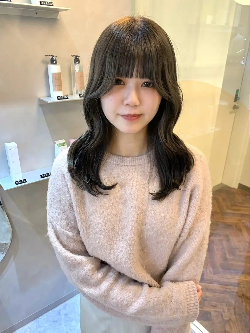 セミロング カラー ケアカラー グレージュ ボブ 顔まわりレイヤー 髪質改善 韓国ヘア🇰🇷/ 顔周り/松田光里のヘアスタイル