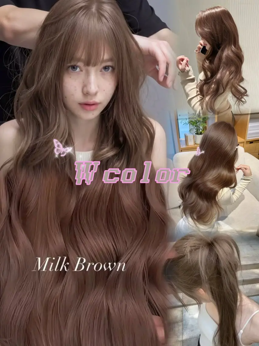 ロング カラー ブラウンカラー ダブルカラー レイヤーカット カット ヘアカラー トリートメント ヘアセット 盛れる顔周り✨韓国式 レイヤーkanatoのヘアスタイル