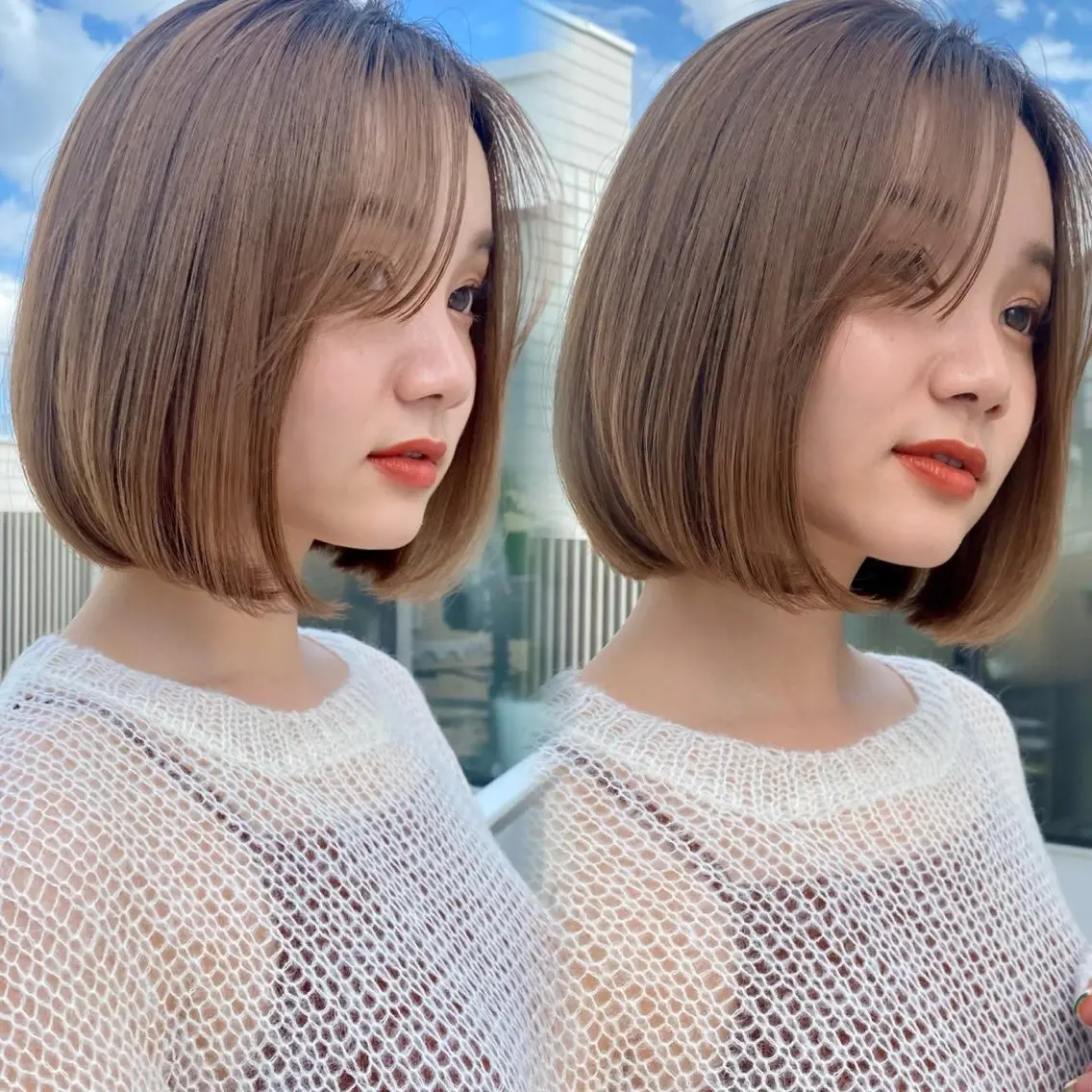 ショート カラー 切りっぱなしボブ 透明感カラー ボブ トリートメント ヘアカラー トリートメント ボブ/縮毛矯正/レイ ヤー♡Natsukiのヘアスタイル
