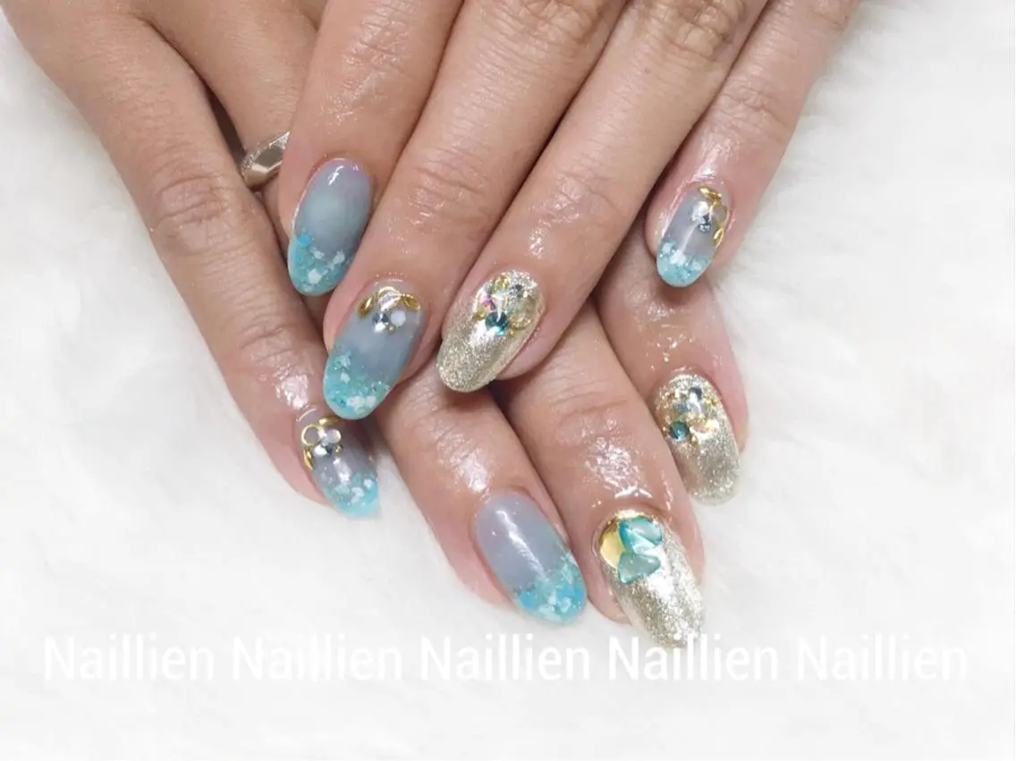 ネイル ブルー クリアネイル Nail lieNのネイルデザイン