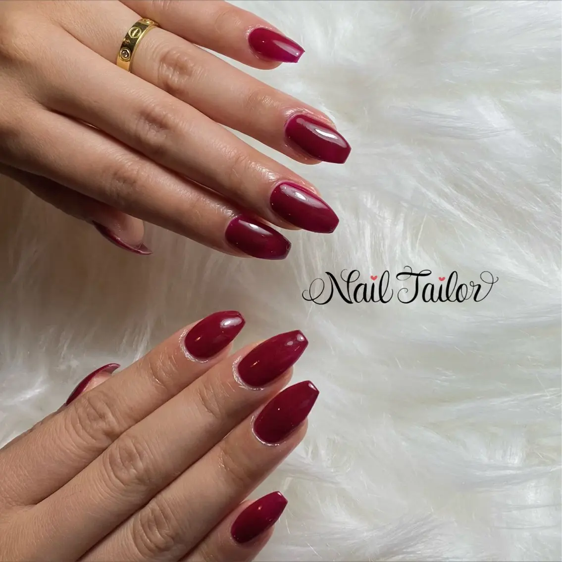 ネイル ボルドー 長さ出し ワンカラーネイル 赤色 ネイルチップ ハンドネイル NailTailor ネイルテイラーのネイルデザイン