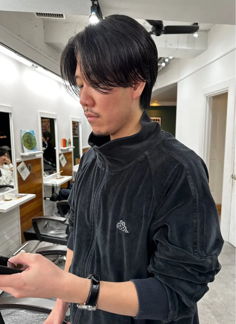 ミディアム パーマ メンズ グランジヘア 無造作ヘアHYUGAのヘアスタイル
