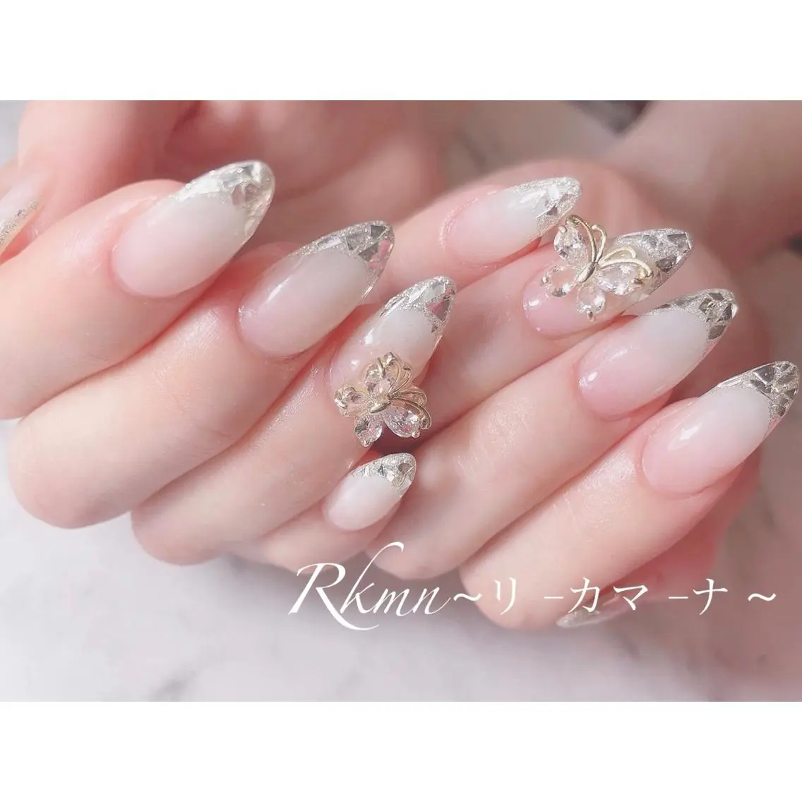 ネイル アートネイル フレンチネイル ガラスフレンチ グラデーション 春ネイル ハンドネイル フットネイル ハンドケア Rkmn ~リ-カマ-ナ~のネイルデザイン