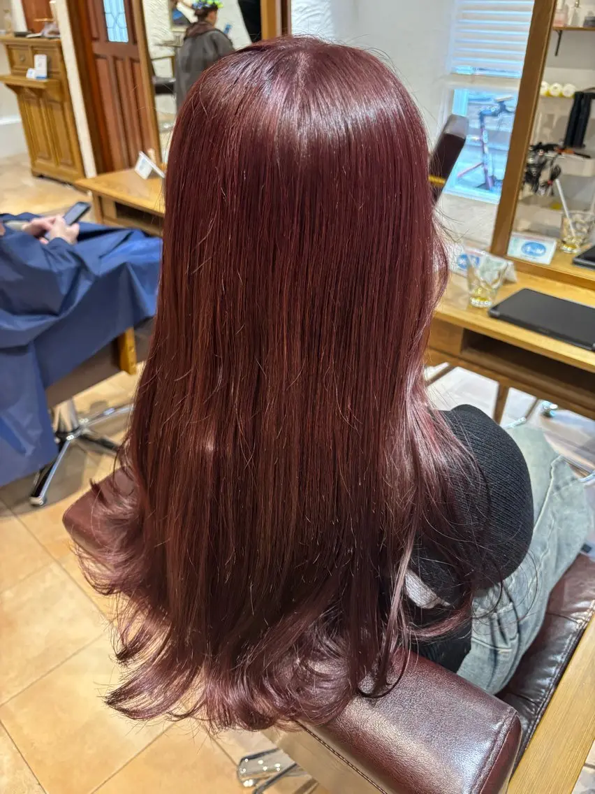 ロング カラー ボルドーカラー レッドカラー カット ヘアカラー トリートメント 🌈透明感カラー🌈 🌟吉田祐介🌟のヘアスタイル