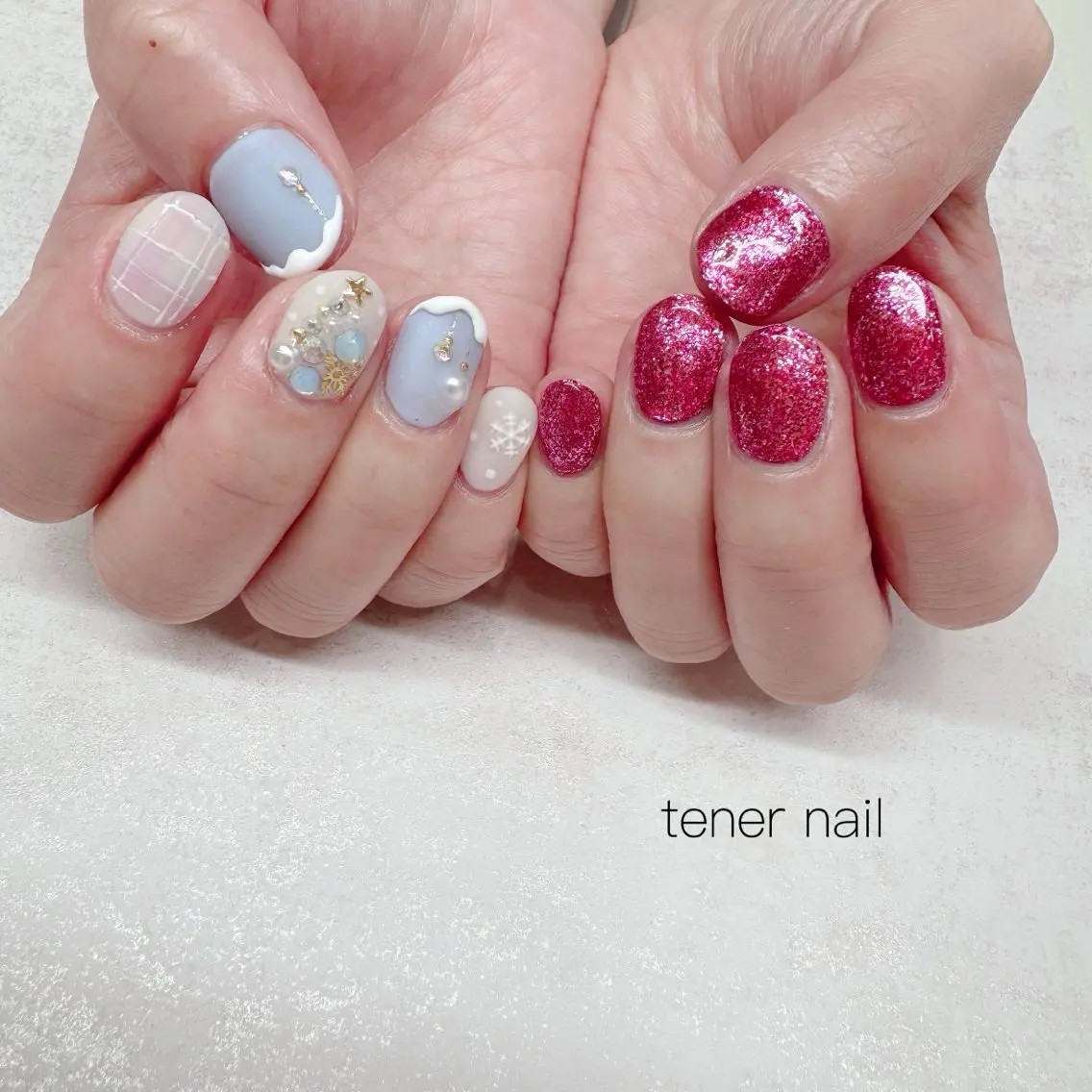 ネイル マットネイル 冬ネイル クリスマス ハンドネイル テネルネイル tener nailのネイルデザイン