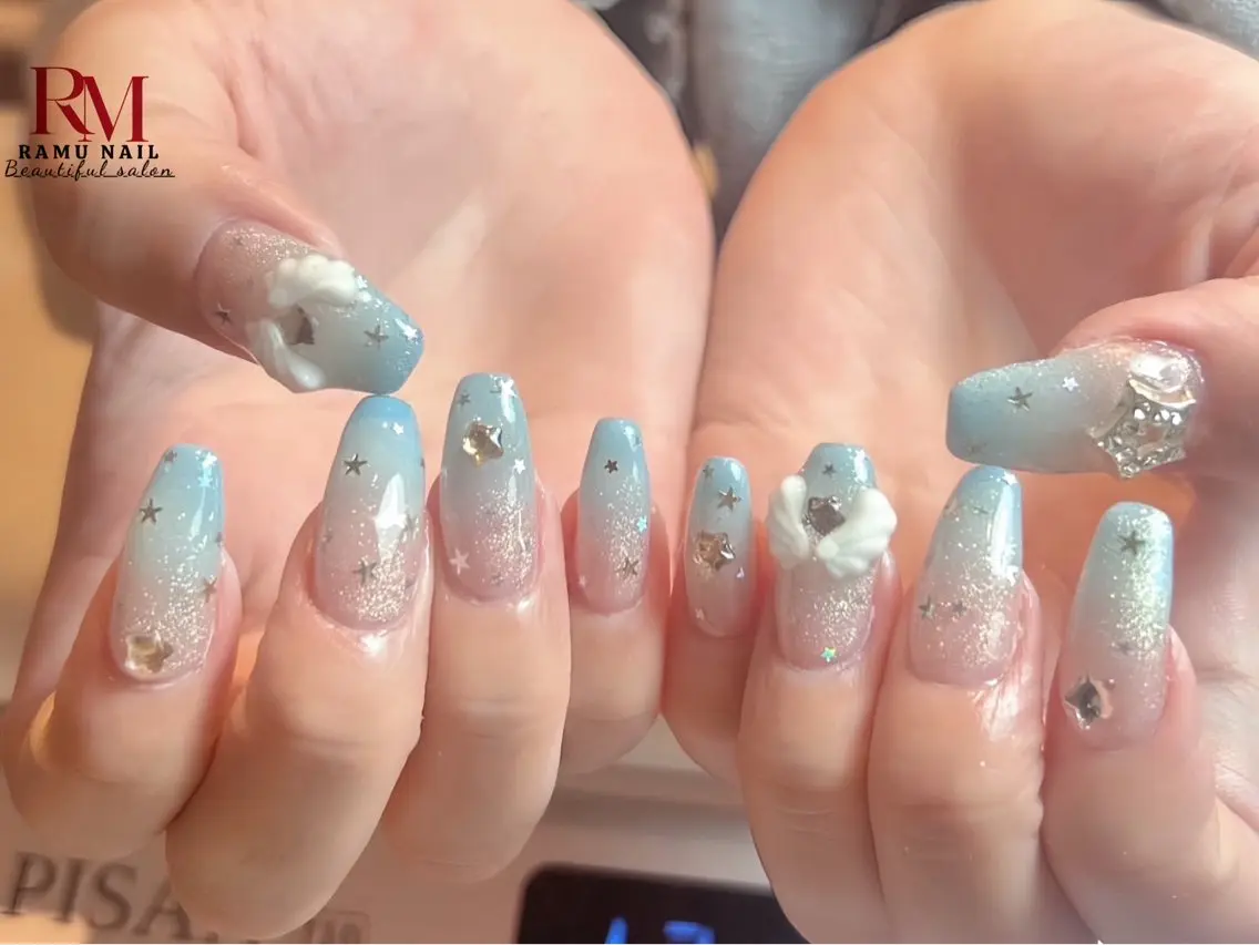 ネイル キラキラネイル マグネットネイル ミラーネイル ピンク 夏ネイル ハンドネイル RAMU Nail 恵比寿店のネイルデザイン