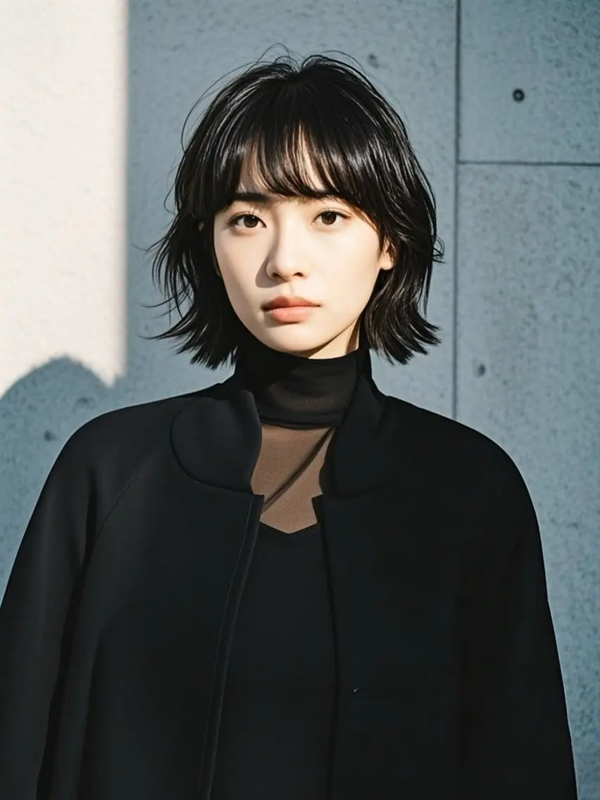 ミディアム ショートボブ ミディアムレイヤー ミディアムパーマ アッシュ ボブ カット ヘアカラー ウルフカット 811 大阪梅田 ウルフのヘアスタイル