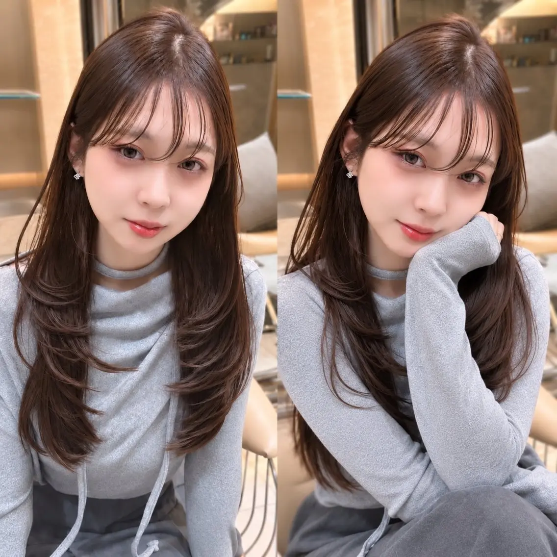 ロング カット ヘアカラー トリートメント 韓国レイヤー 田中 励也のヘアスタイル