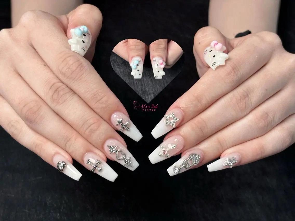 ネイル 桜ネイル 長さ出し フラワーネイル フレンチネイル ジェルネイル ハンドネイル ACon NailSalonのネイルデザイン