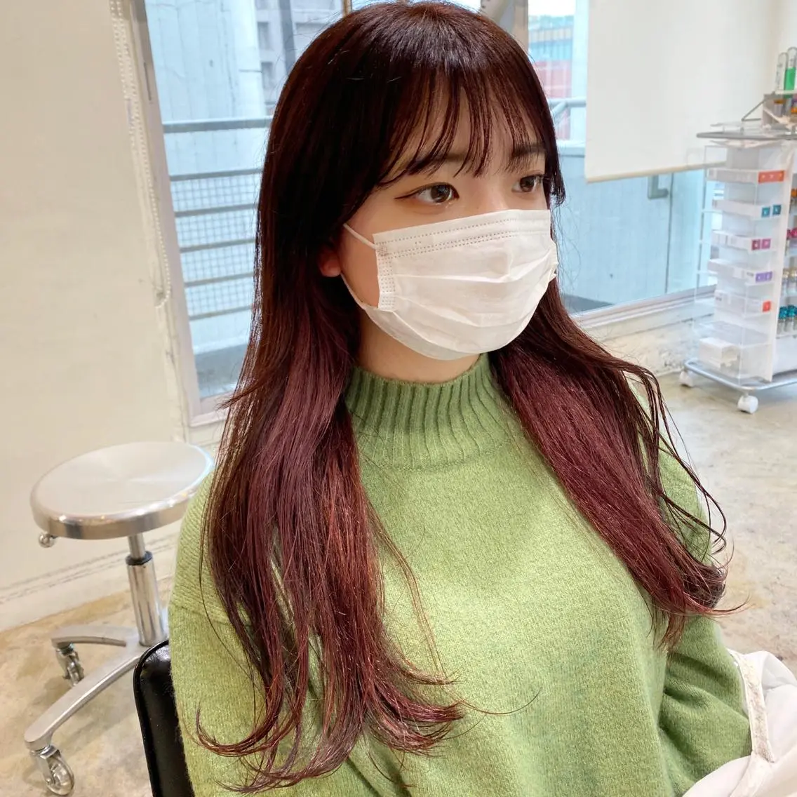 セミロング カラー ブリーチ ブリーチなしカラー ピンクカラー RIKA韓国ヘア/く びれヘア/上品カラーのヘアスタイル