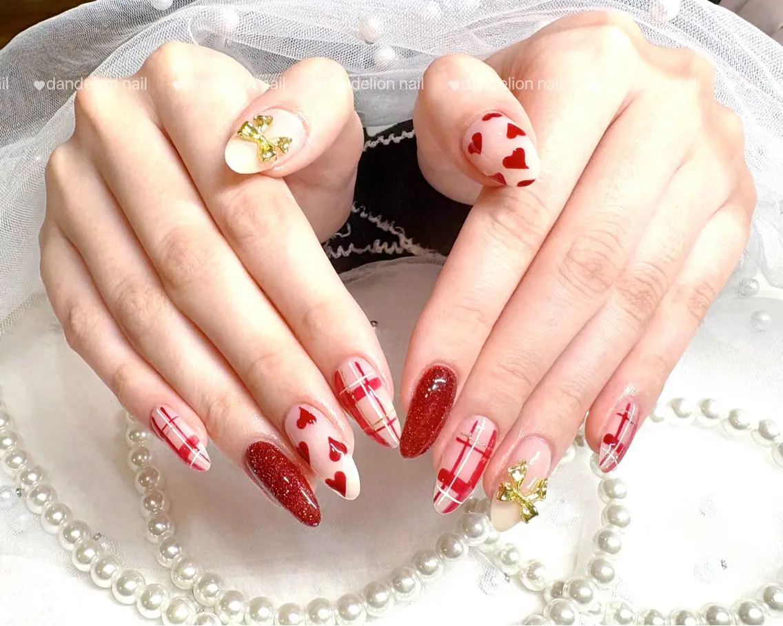 ネイル ジェルネイル ハート 持ち込み パラジェル ワンホンネイル ハンドネイル dandelion nail北千住のネイルデザイン
