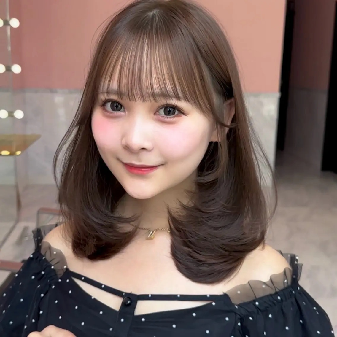 ミディアム カラー ミディアムレイヤー ベージュカラー ブリーチ 透明感カラー ブリーチなしカラー 福岡 ルイのヘアスタイル