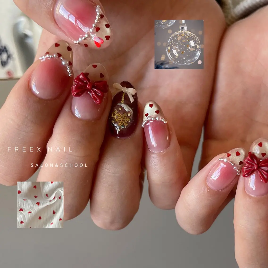 ネイル チークネイル ハート 冬ネイル クリスマス ハンドネイル freex nail /ニュアンス/個性派のネイルデザイン