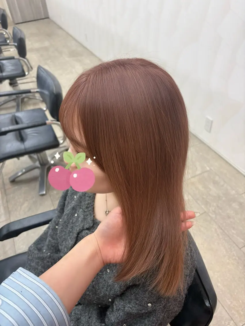 セミロング カラー ベージュカラー ブリーチ 透明感カラー ピンクカラー ピンクベージュ HASHI AYAKAのヘアスタイル
