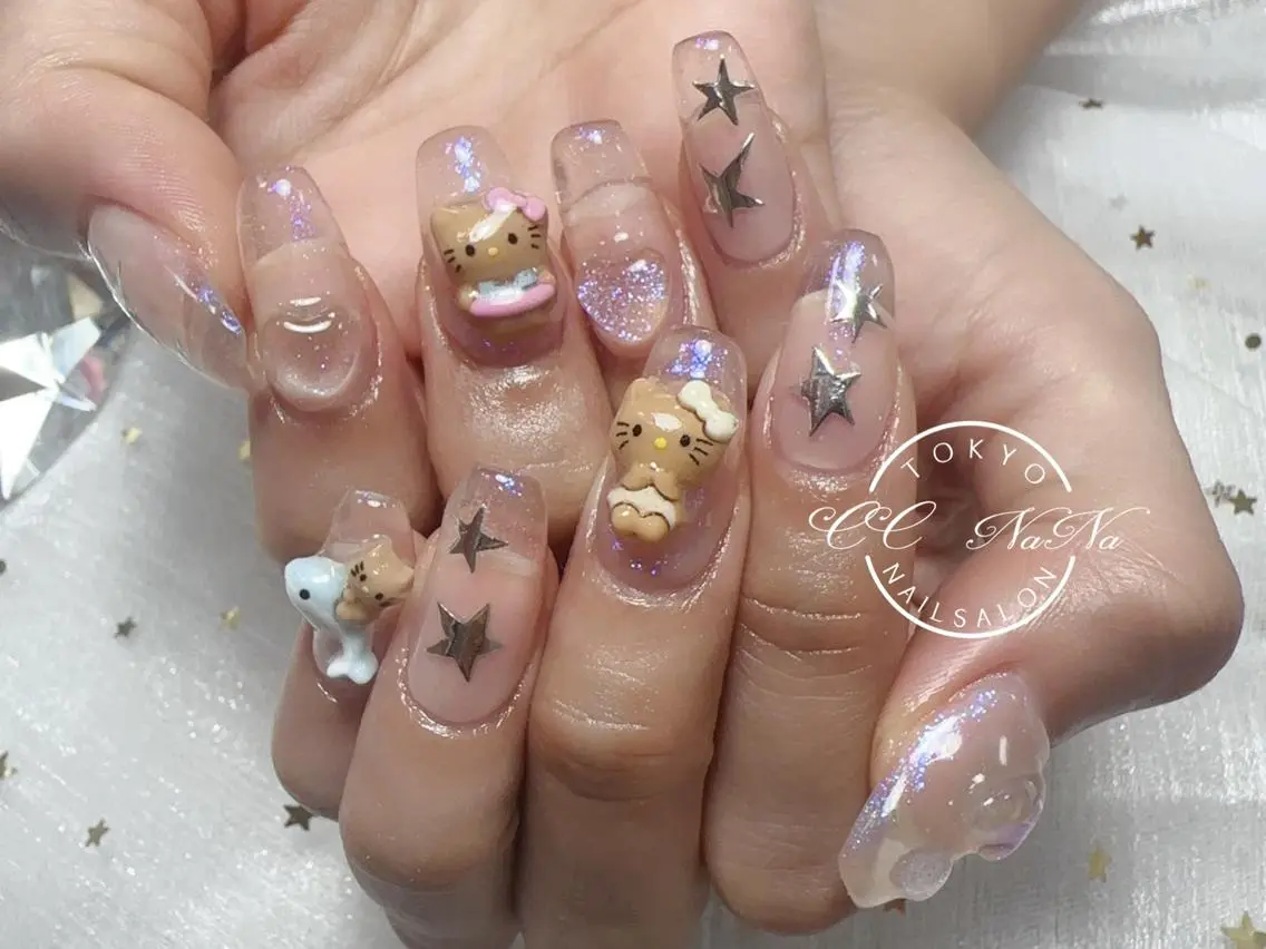 ネイル アートネイル 持ち込み スカルプネイル 夏ネイル ハンドネイル CC NaNa ワンホンネイル🌙Nのネイルデザイン