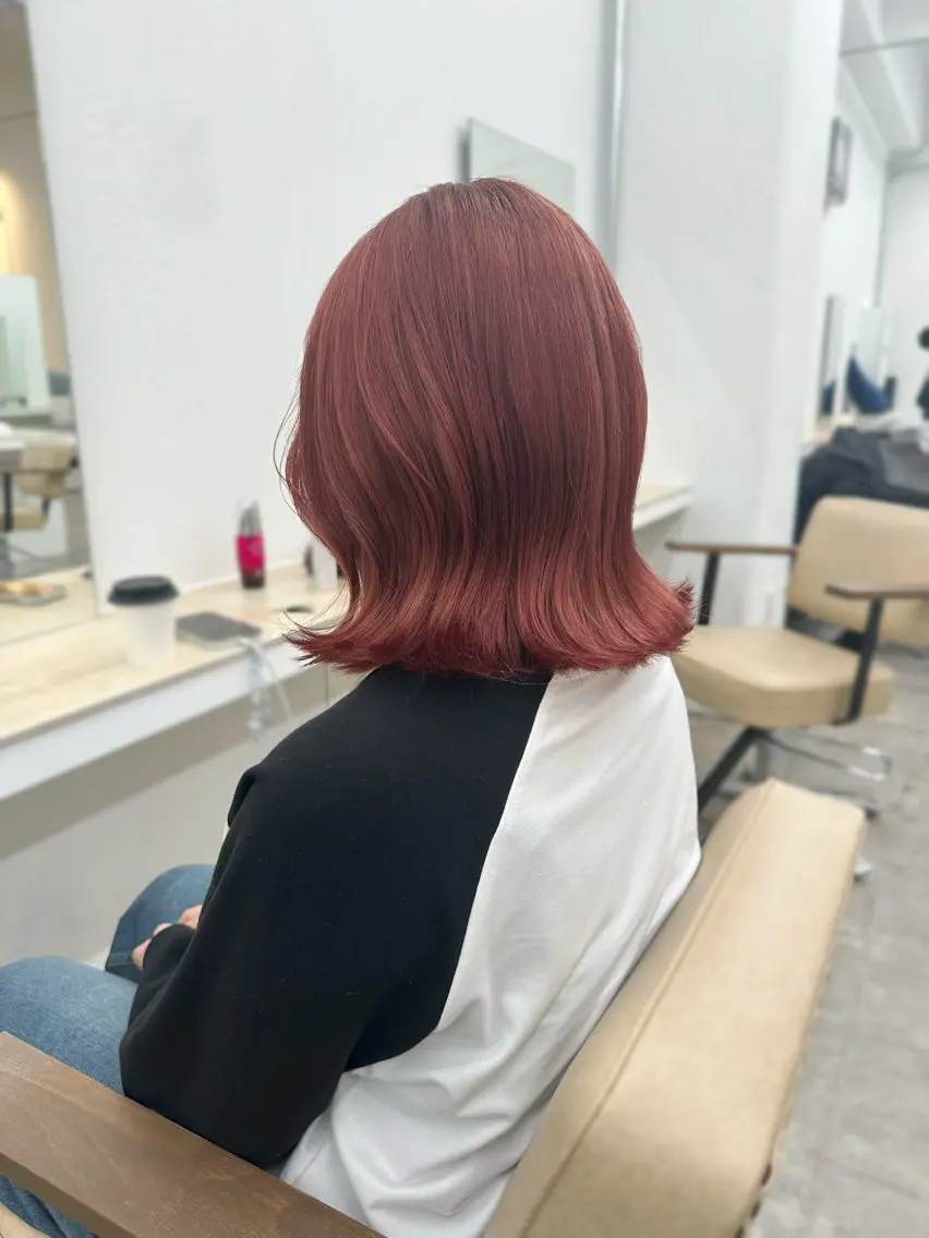 ミディアム カラー ブリーチ ケアブリーチ カシス ピンクカラー レッドカラー ブリーチカラー🦋‪ 田中さくらのヘアスタイル