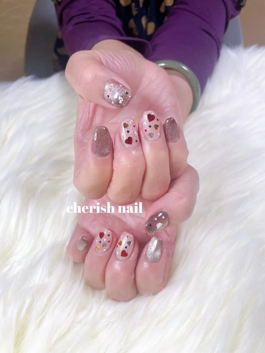 ネイル ハート マグネットネイル バレンタイン ハンドネイル cherish nailのネイルデザイン